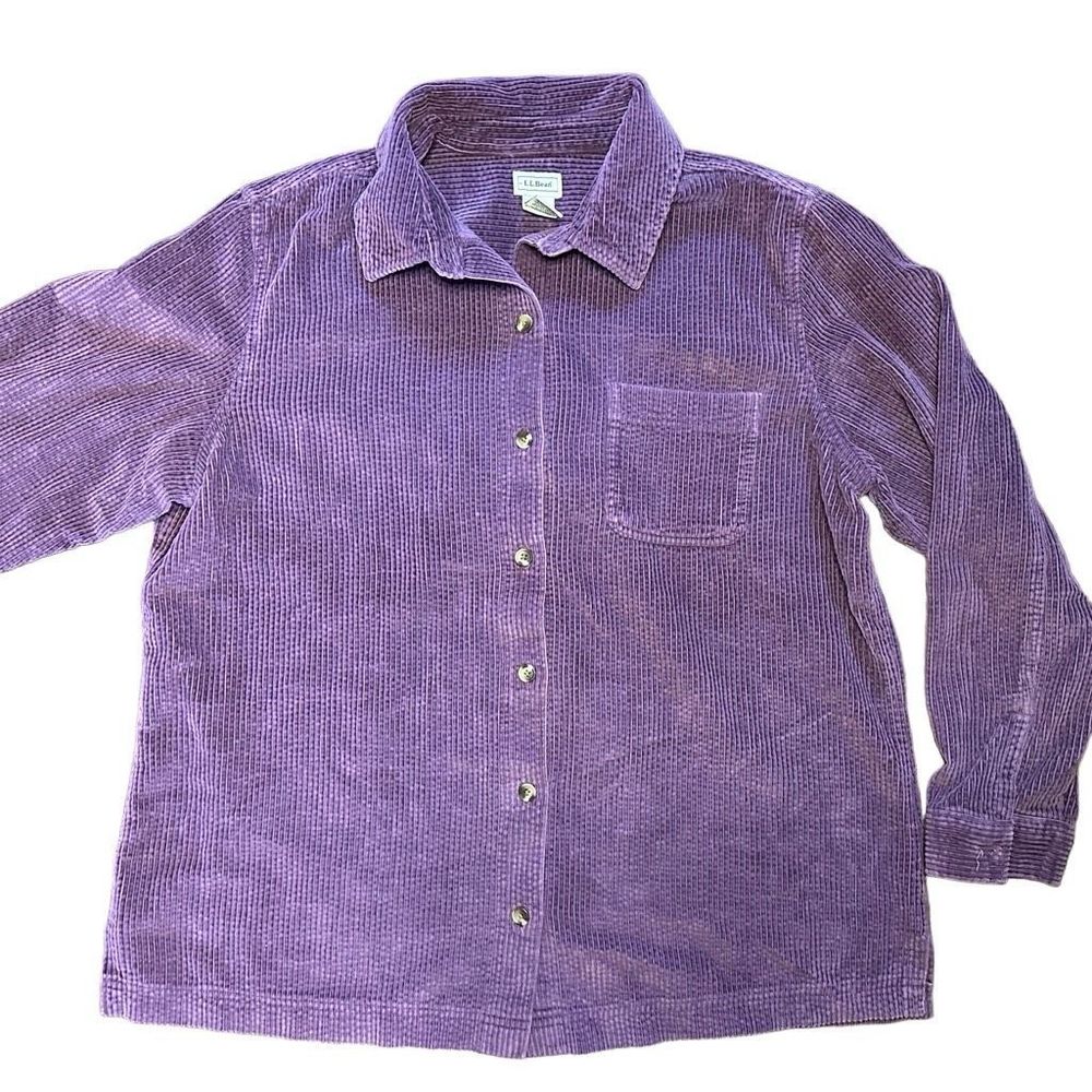 LL Bean Corduroy Button Up Shirt Women's Size XL Purple Long Sleeve Pocket